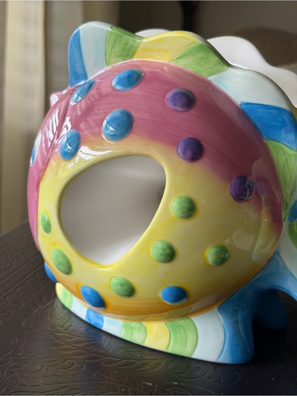 VTG‎ Whimsical Rainbow Fish Ceramic Vase Planter Colorful Coastal Kitsch Decor - Picture 6 of 16